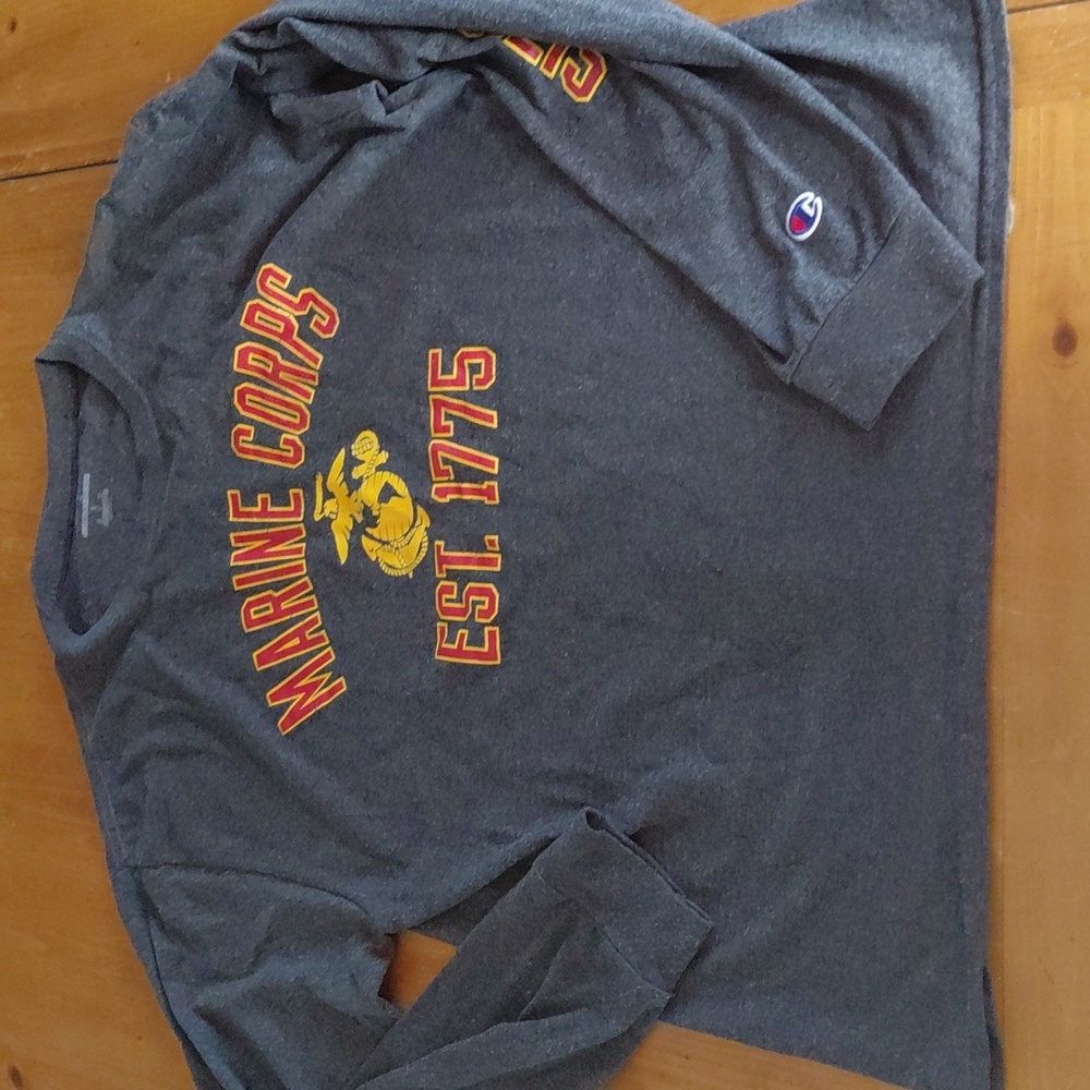 Champion Gray Marine Corp Long Sleeve Tee Mens Large